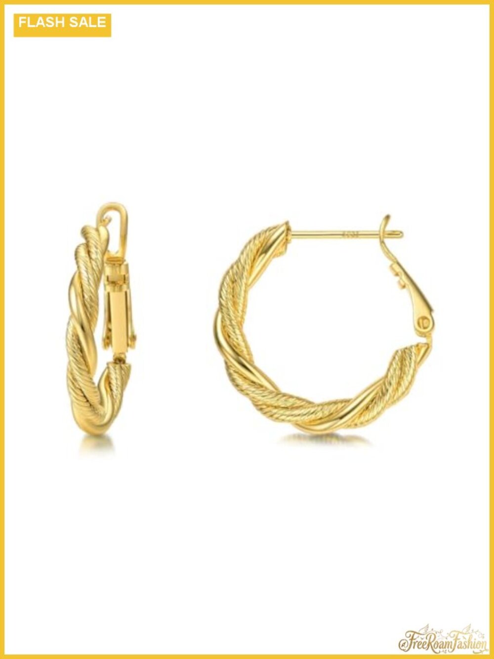 18K Gold Plated Twisted Rope Hoop Earrings, Hypoallergenic Sterling Silver Post